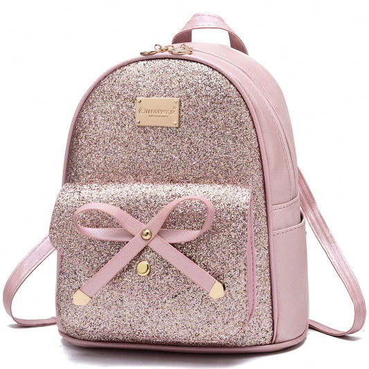 I IHAYNER Women Cute Glitter Sequin Mini Backpack for Women Small Bowknot Leather Purse Fashion Backpack Purse for Women