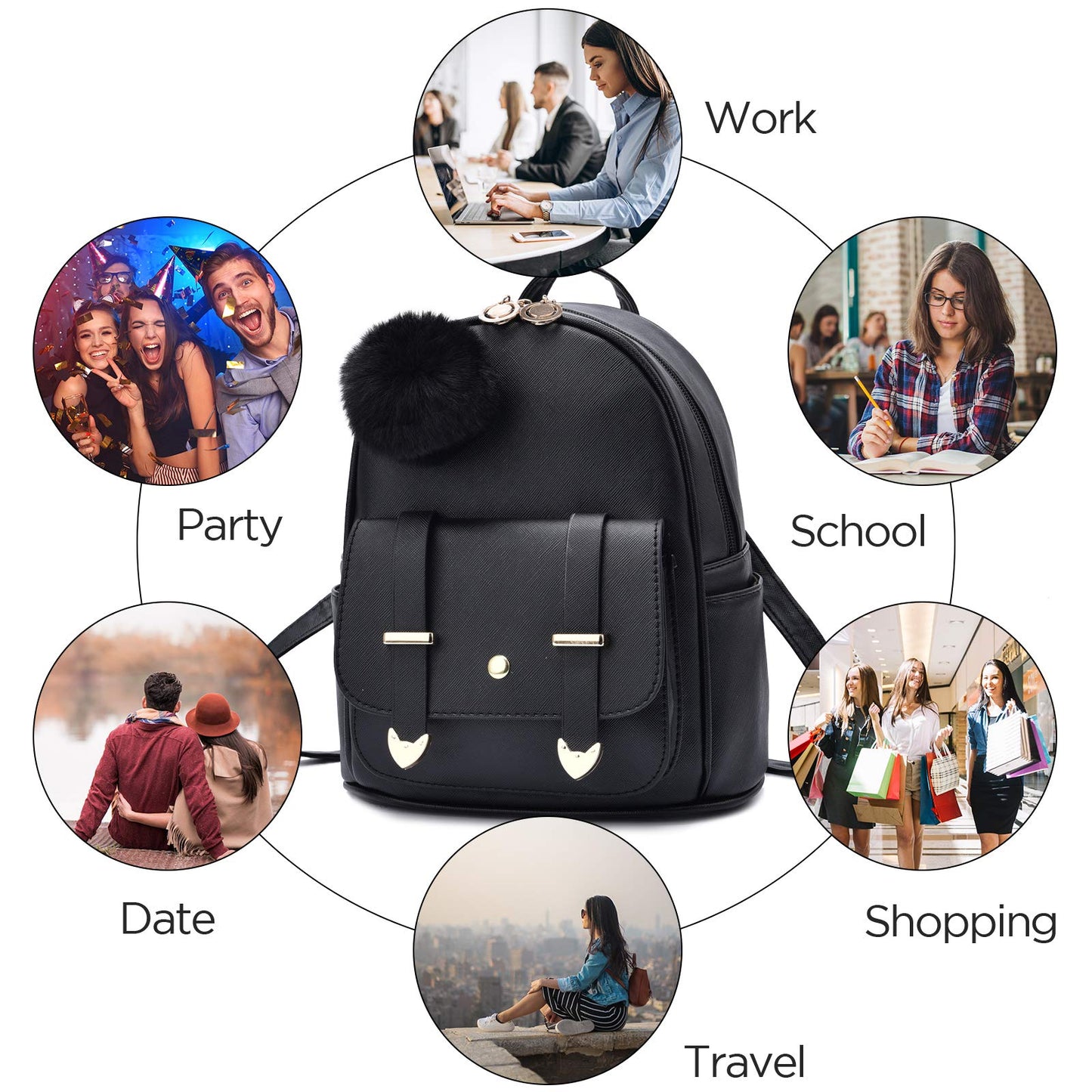 I IHAYNER Sac à dos tendance pour filles Mini sac à dos pour femmes Sacs à main pour adolescentes Sac à dos à pompon en cuir PU Sac à bandoulière