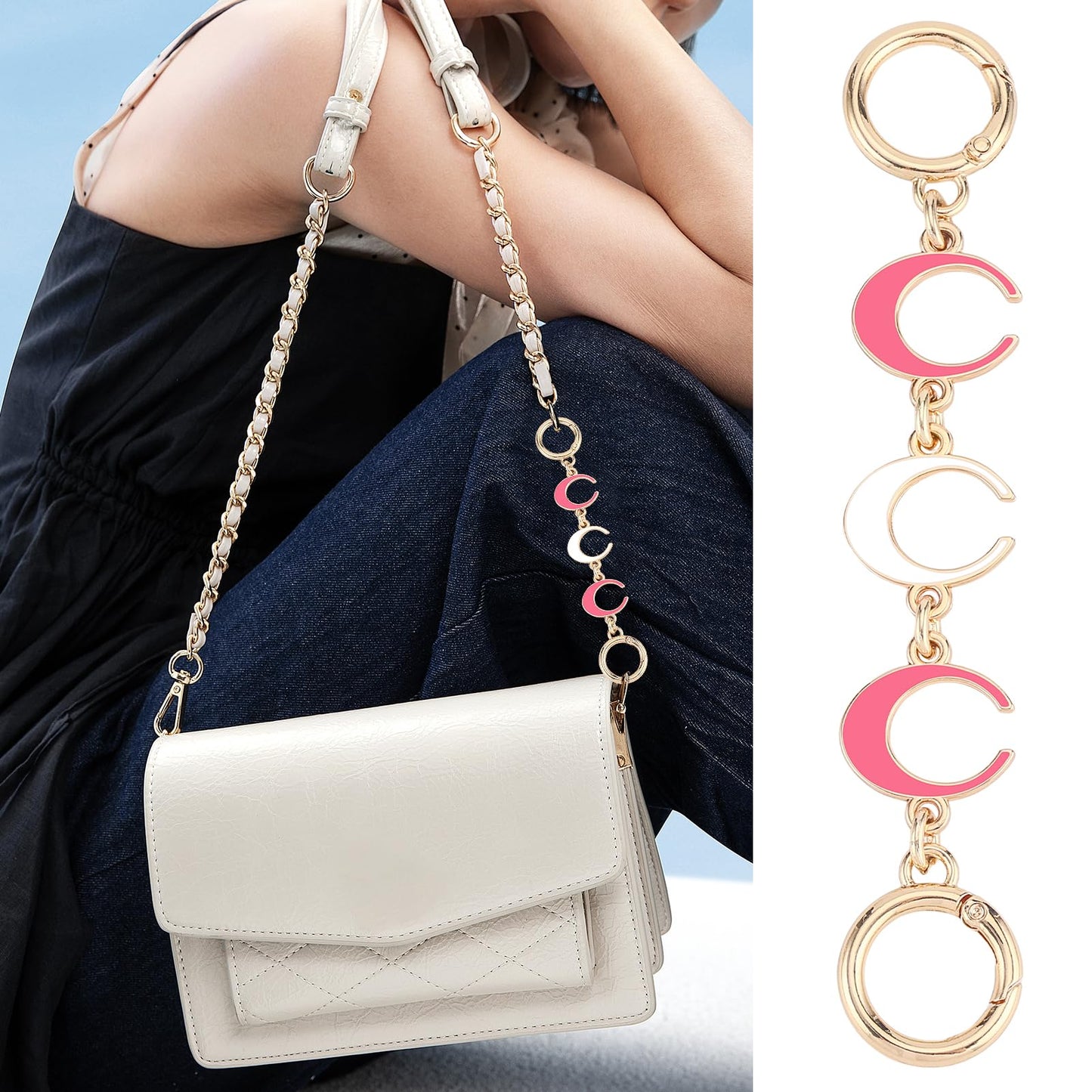 2Pcs Bag Extender Chain Heart Moon Purse Strap Extenders for Handbags Purse Extender Chain Gold Chain Purse Strap Replacement White Purse Accessories Bag Charms for Handbags Purse Making Supplies