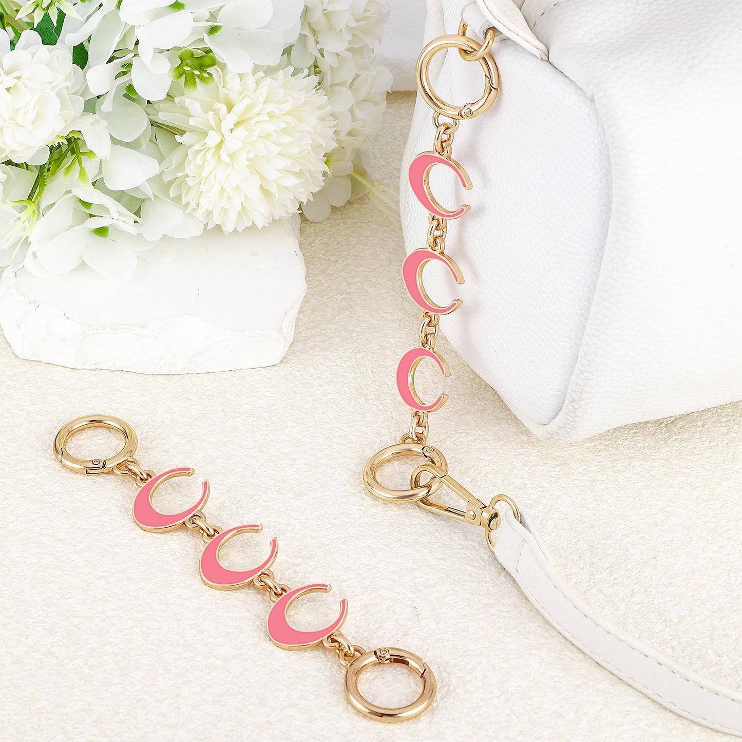 2Pcs Bag Extender Chain Heart Moon Purse Strap Extenders for Handbags Purse Extender Chain Gold Chain Purse Strap Replacement White Purse Accessories Bag Charms for Handbags Purse Making Supplies