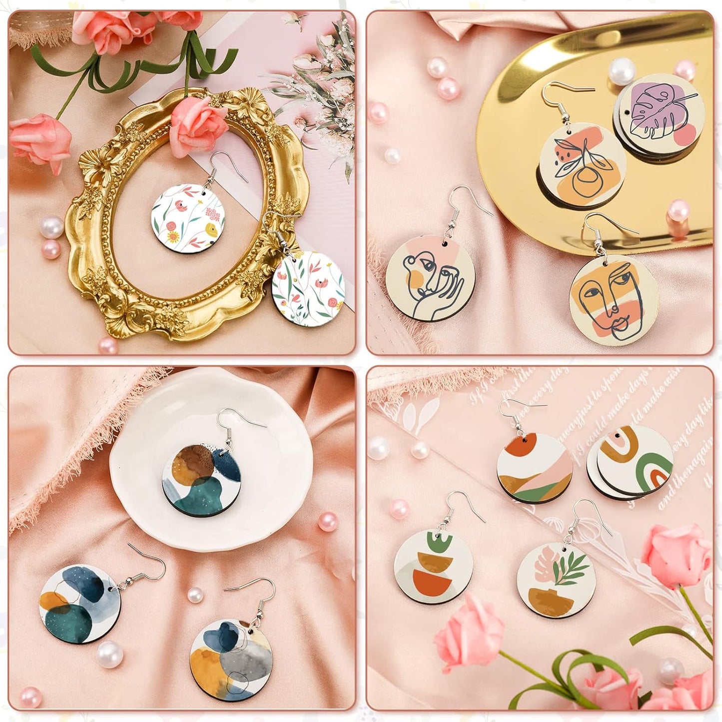 Whaline Round Sublimation Blank Earrings with Earring Hooks and Jump Rings Unfinished Heat Transfer Earrings for Christmas Valentine Women Girls DIY Earring Project Sublimation Accessories, 50Pcs