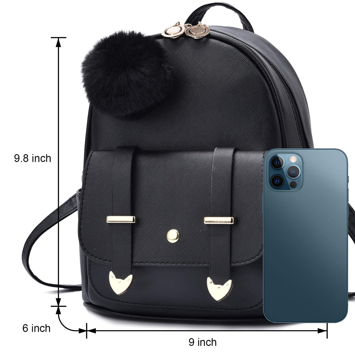 I IHAYNER Sac à dos tendance pour filles Mini sac à dos pour femmes Sacs à main pour adolescentes Sac à dos à pompon en cuir PU Sac à bandoulière