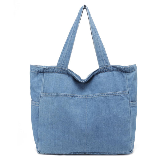 I IHAYNER Large Tote Bag for Women with Zipper Casual Handbags Denim Everyday Bag for Work, Travel, Gym