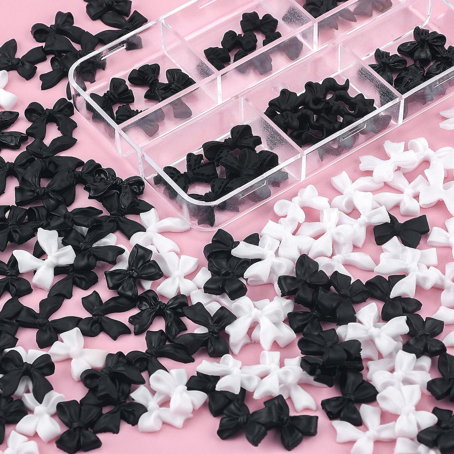 260Pcs Bow Nail Charms 3D Acrylic Bulk Black Bowknot Decoration Art Charms for Nails Kids Design Cute Y2k White Kawaii Resin Charms Flatback Tiny Mixed Bows Small Accessories for DIY Craft