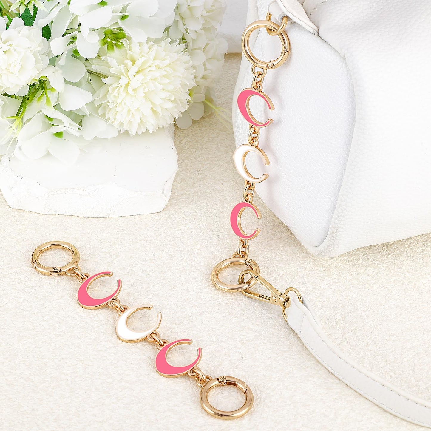 2Pcs Bag Extender Chain Heart Moon Purse Strap Extenders for Handbags Purse Extender Chain Gold Chain Purse Strap Replacement White Purse Accessories Bag Charms for Handbags Purse Making Supplies