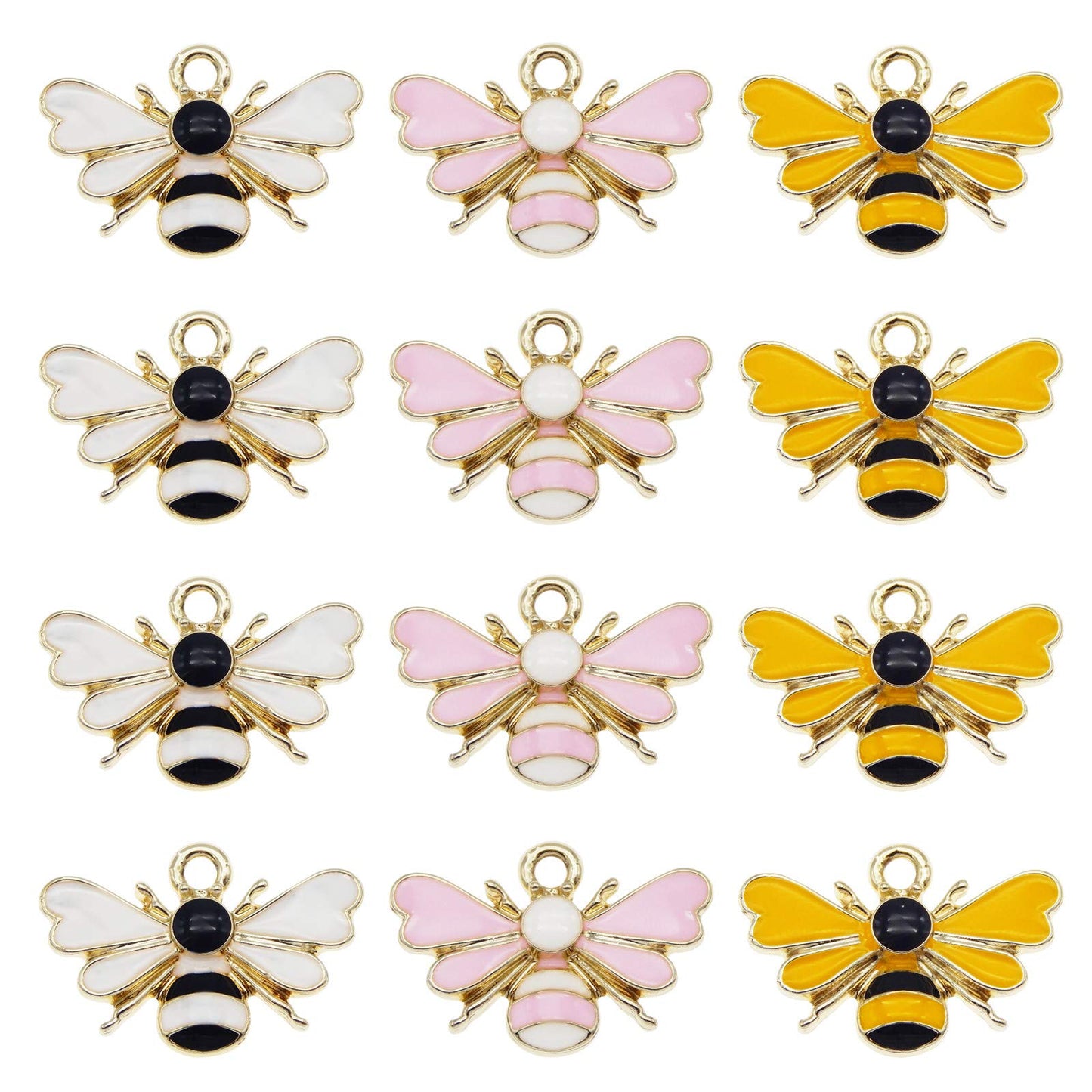 30pcs Mixed Colors Cute Bees Charms Enamel Gold Plated Honeybee Pendant for DIY Jewelry Making Necklace Bracelet Earring Jewelry Accessories