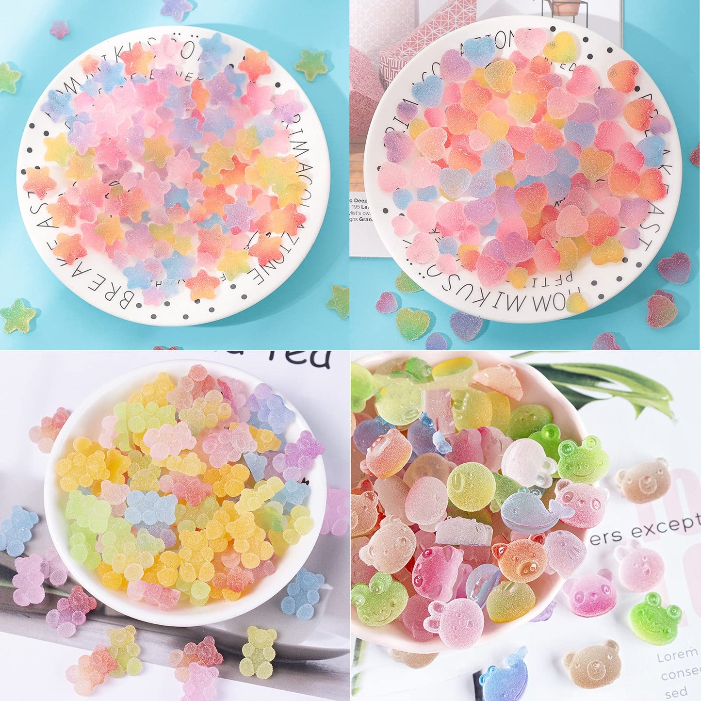 120Pcs Kawaii Slime Charms 3D Cute Mini Flatback Nail Gummy Bear Beads Bulk Resin Jewelry Making Candy Embellishments Supplies for Cell Phone Scrapbooking DIY Crafts