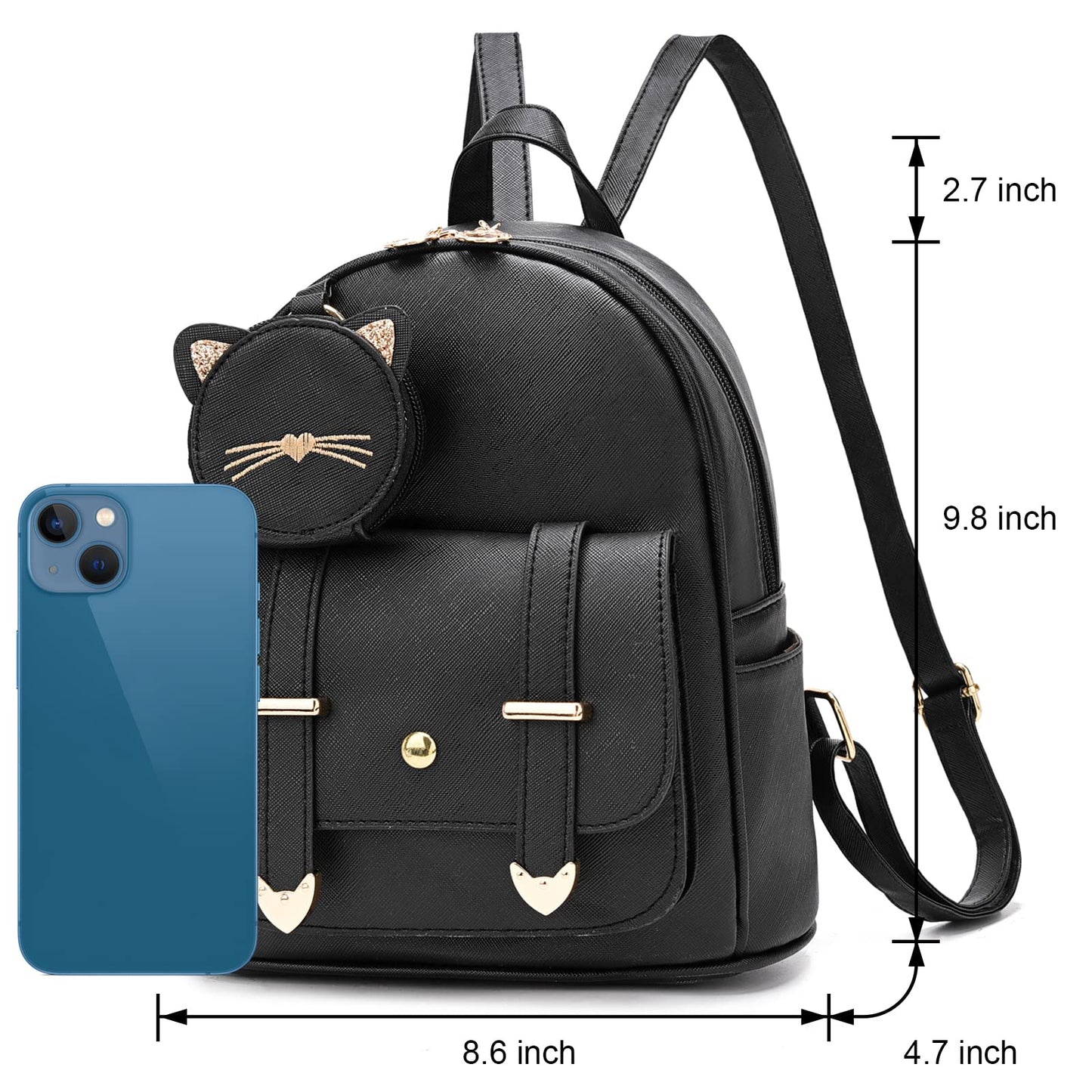 I IHAYNER Women Fashion Backpack Mini Backpack Purse for Women Satchel Bag Cute Leather Small Backpack Purse with Kitty Purse