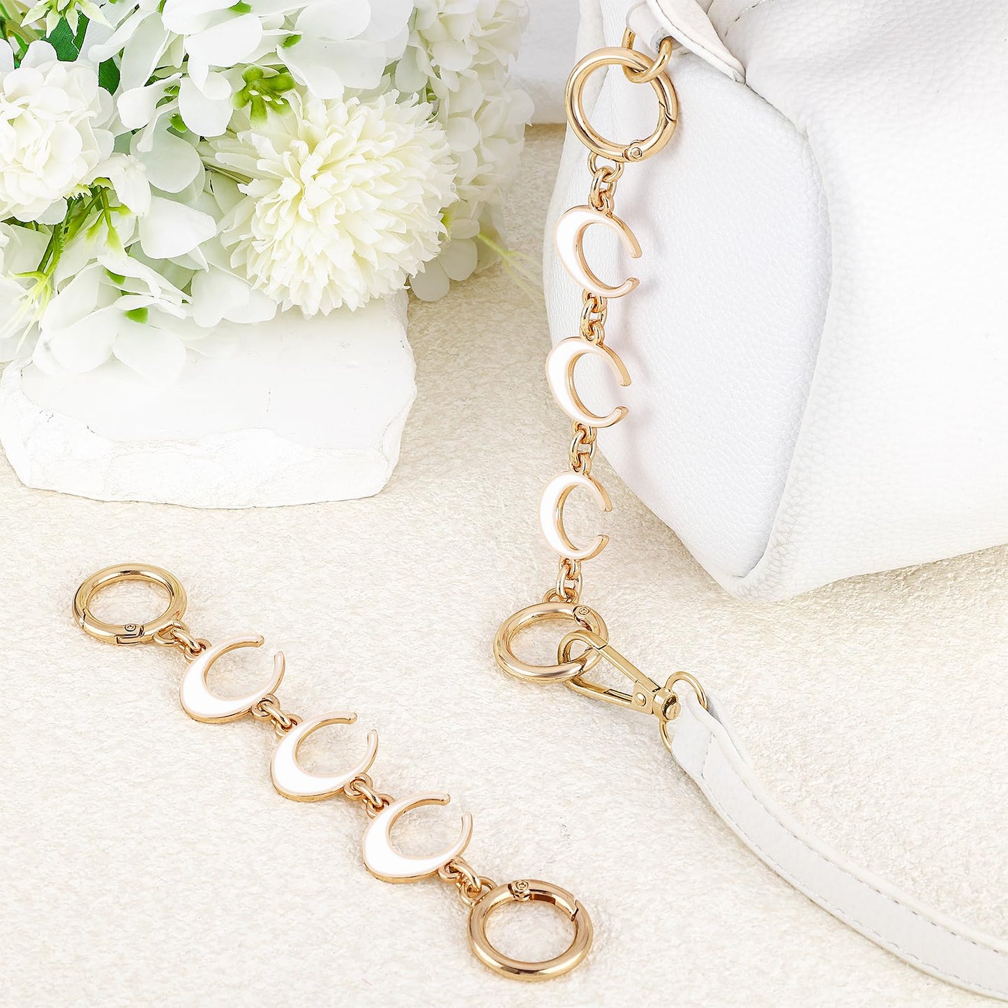 2Pcs Bag Extender Chain Heart Moon Purse Strap Extenders for Handbags Purse Extender Chain Gold Chain Purse Strap Replacement White Purse Accessories Bag Charms for Handbags Purse Making Supplies