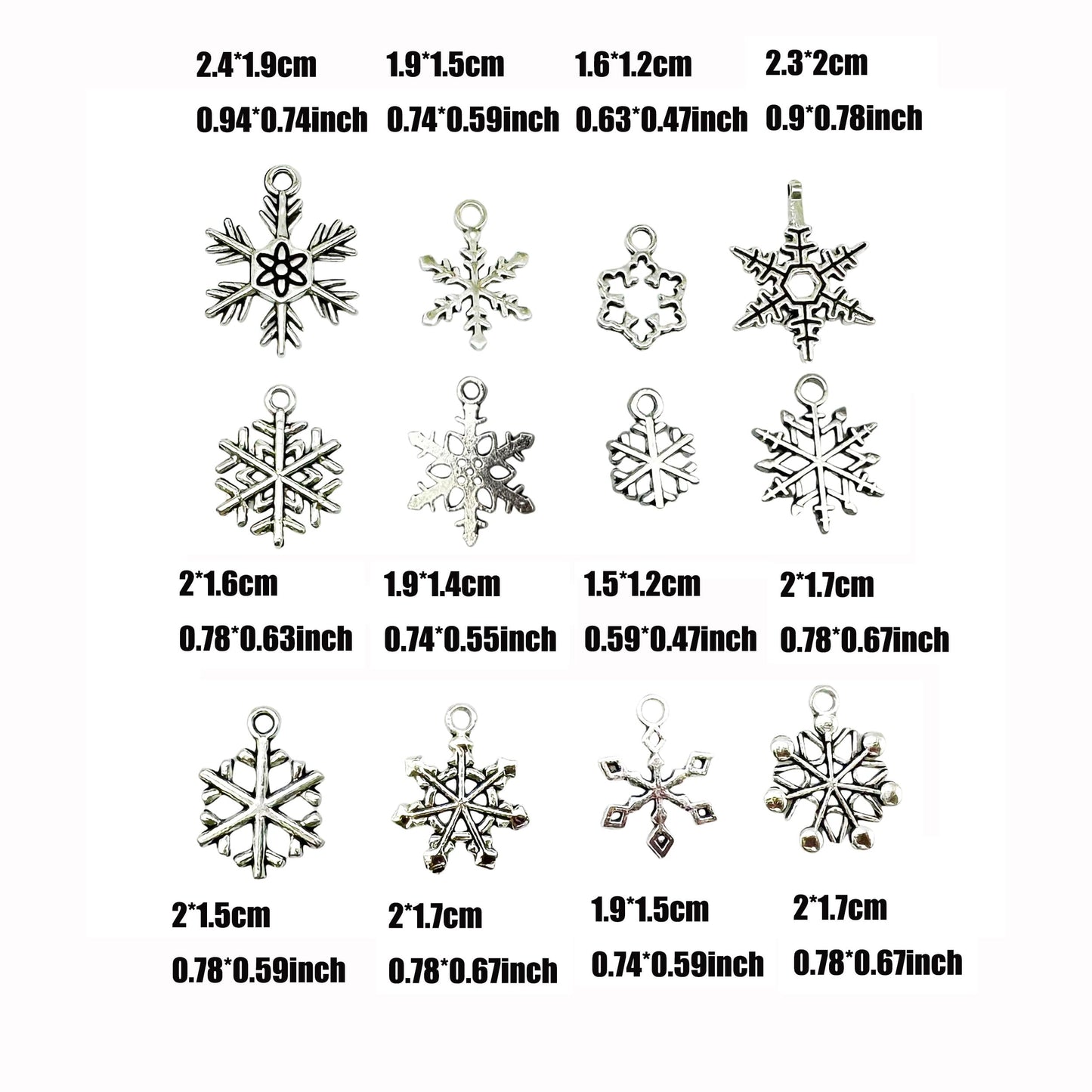 100g (About 120-140pcs) Snowflake Charms Christmas Snowflake Charms Antique Silver Gold Necklace Earring Bracelet Pendants for DIY Jewelry Making and Crafting