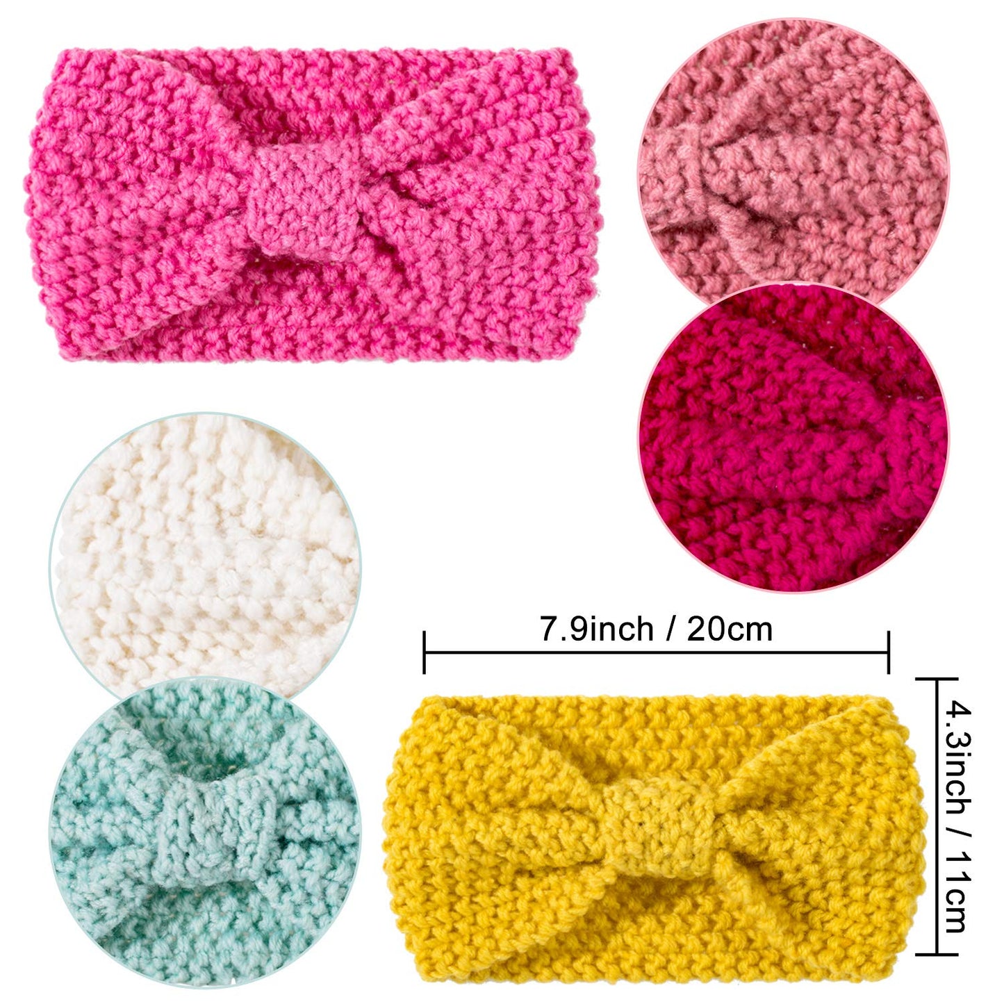 Whaline 6 Pieces Knit Headbands Winter Ear Warmers, Twisted Elastic Turban Head Wraps with Bow Knot, Hair Band Accessories, Hair Scrunchies Scarves for Women Girls (Yellow Grey Colors)