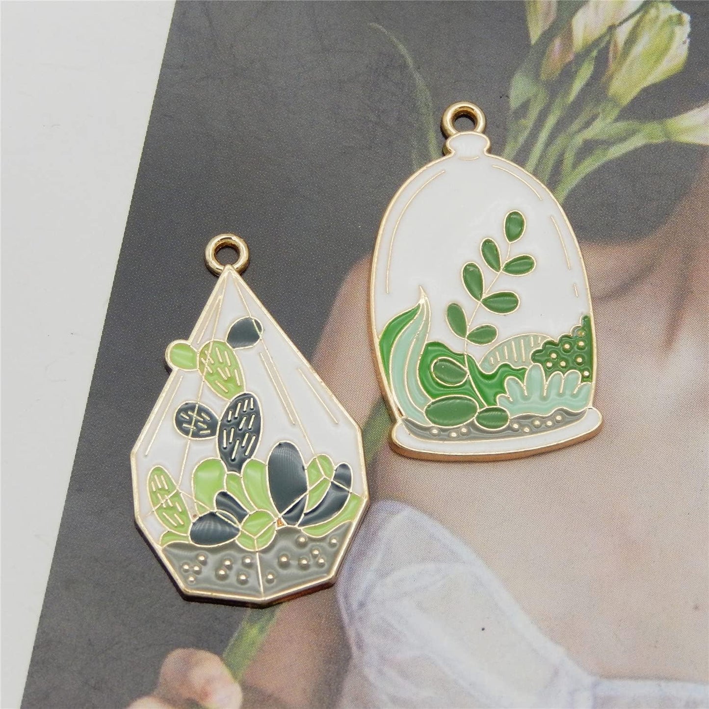 20pcs Assorted Cactus Potted Flower Leaf Charms Pendants Dainty Plant Enamel Dangle Charms for Earrings Jewelry Making Necklace Bracelet