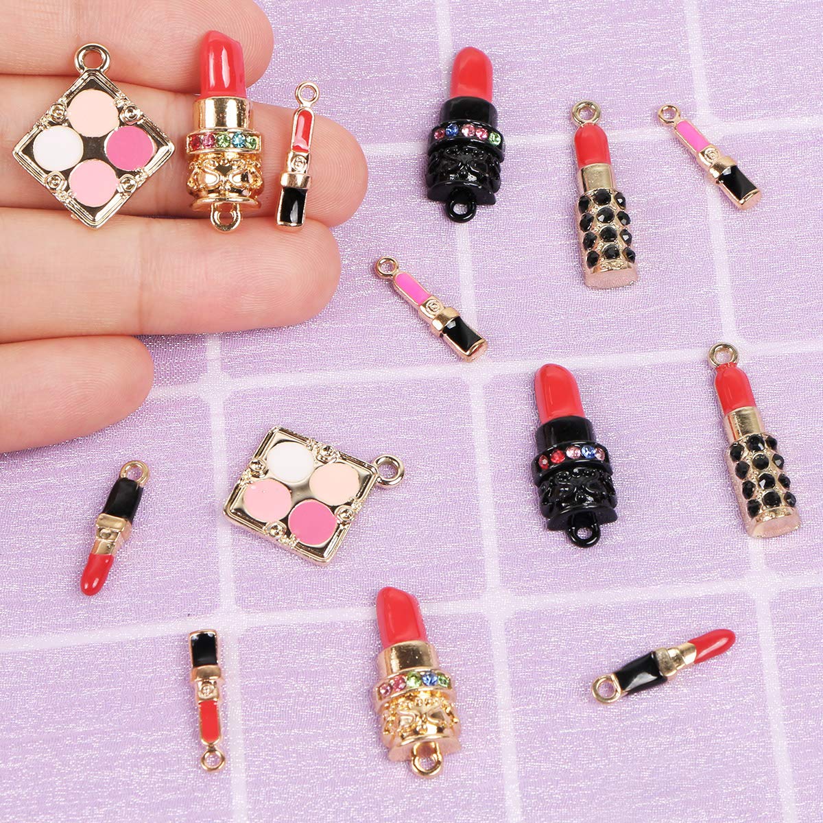 KISSBUTY Lot de 14 pendentifs à breloques pour rouge à lèvres, en émail mixte, tendance, pour rouge à lèvres, porte-clés, collier, pendentifs pour femmes, fabrication de bijoux, bricolage 