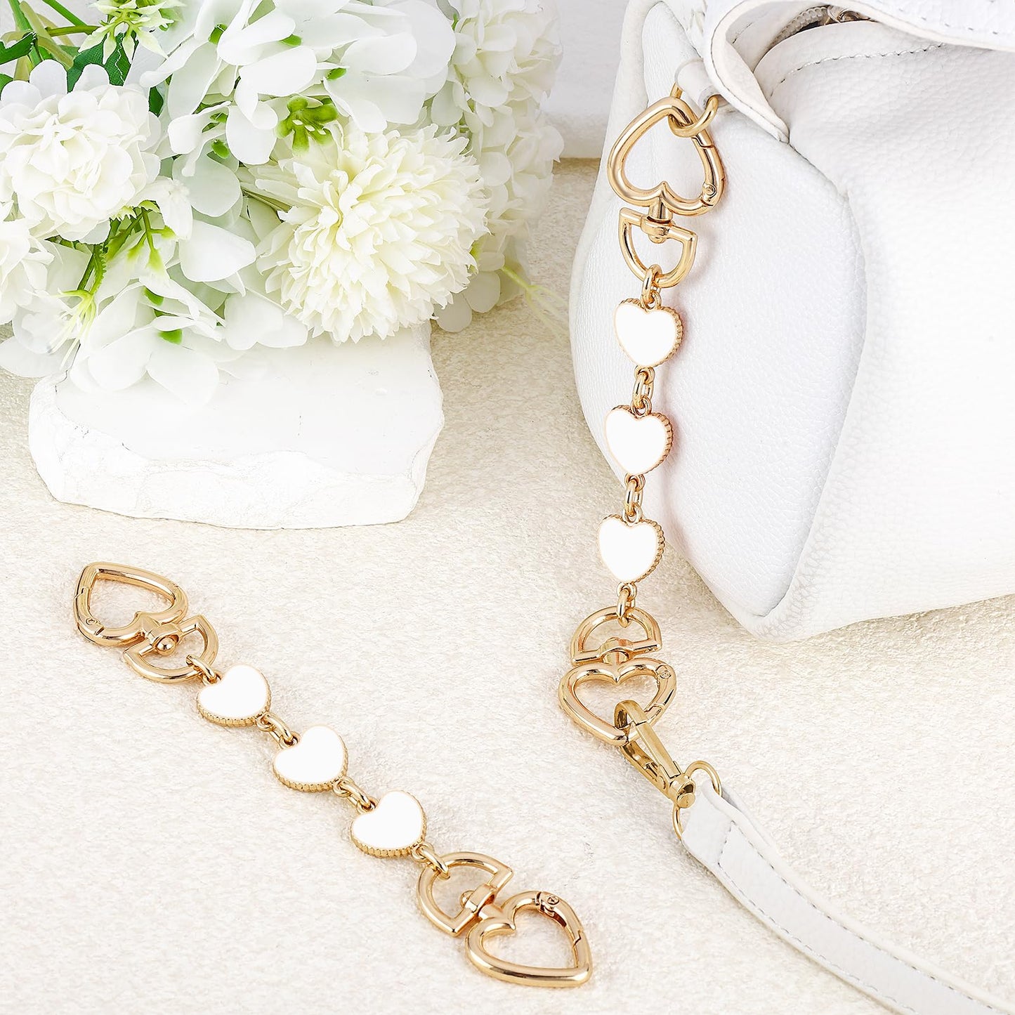 2Pcs Bag Extender Chain Heart Moon Purse Strap Extenders for Handbags Purse Extender Chain Gold Chain Purse Strap Replacement White Purse Accessories Bag Charms for Handbags Purse Making Supplies