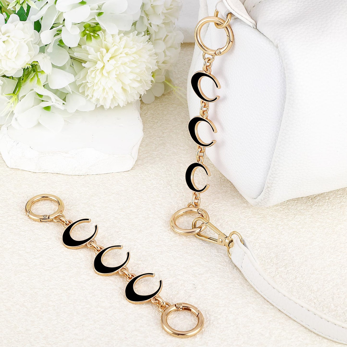 2Pcs Bag Extender Chain Heart Moon Purse Strap Extenders for Handbags Purse Extender Chain Gold Chain Purse Strap Replacement White Purse Accessories Bag Charms for Handbags Purse Making Supplies