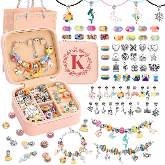 SUREHOME Charm Bracelet Making Kit for Girls Toys Age 6-8 Kids Jewelry Making Kit Art and Crafts for Girls 8-12 Birthday Gifts for Girls Ages 6 7 8 9 10 11 12 Years Old Perfect Personalized Stuff - K