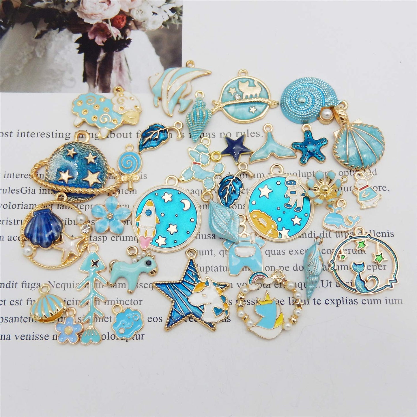 40Pcs Charms for Jewelry Making Assorted 40 Styles Gold-Plated Enamel Charms Earring Charms for DIY Necklace Bracelet Jewelry Making and Crafting