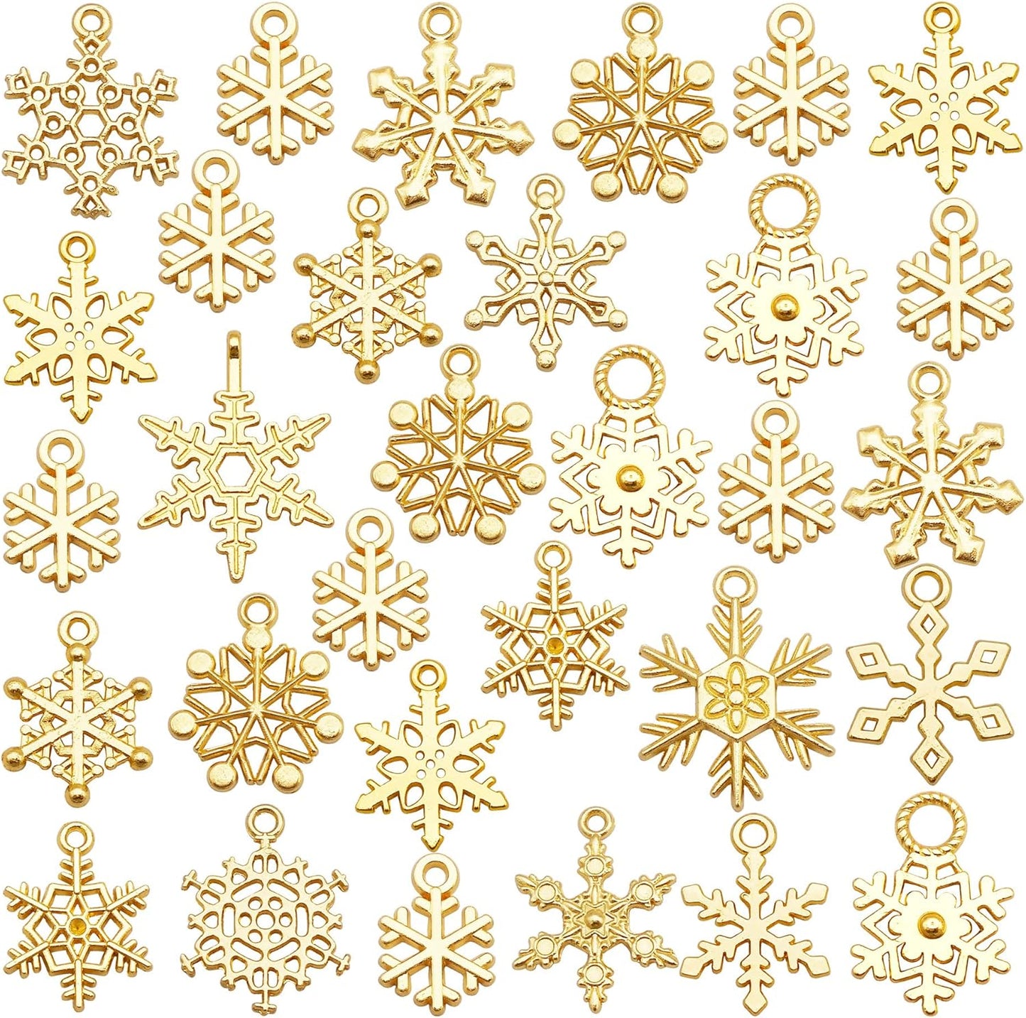 120pcs Assorted Snowflake Pendants Charms Gold Plated Christmas Snowflake Winter Charms Pendant for DIY Necklace Bracelet Earrings Jewelry Making