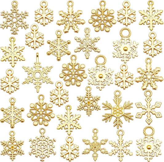 120pcs Assorted Snowflake Pendants Charms Gold Plated Christmas Snowflake Winter Charms Pendant for DIY Necklace Bracelet Earrings Jewelry Making