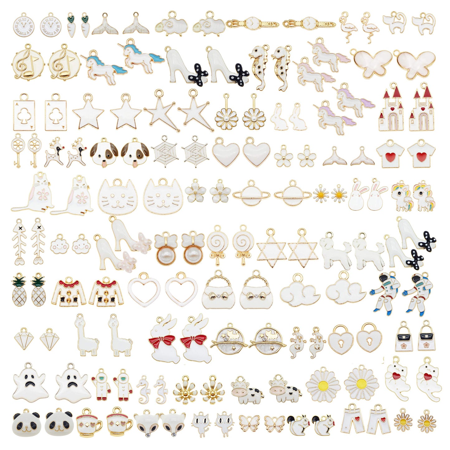 JJG Vente en gros 80 pièces (40 paires) Assortiment de pendentifs délicats en émail plaqué or rose pour boucles d'oreilles, fabrication de bijoux, colliers, bracelets, accessoires artisanaux 