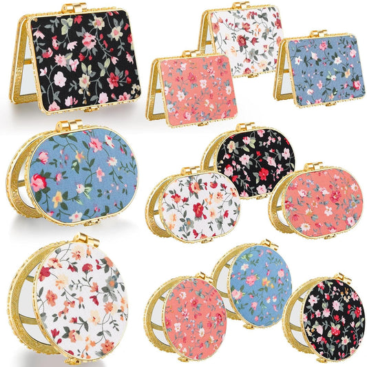 Blulu 24 Pieces Compact Mirror Bulk for Purse Flower Compact Small Mirror Return Gifts Makeup Mirror Cute Floral Pocket Mirror Retro Folding Portable Travel Mirror for Women(Gold Edge)